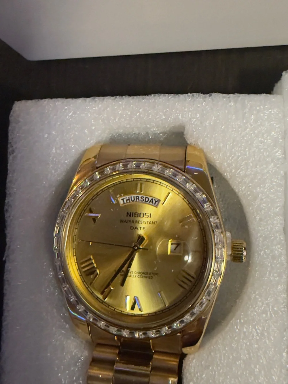 Nibosi Gold Tone Men's Day-Date Watch